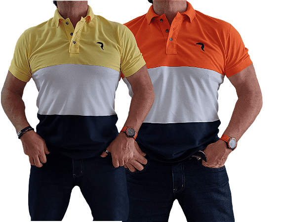 Kit 2 Polos listradas Manga Curta  Masculinas  Yellow Brasil moda
