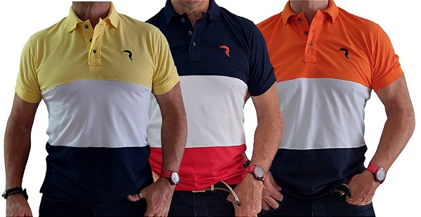Kit 3 Polos Masculina Listradas Yellow Brasil