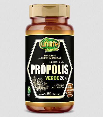 Extrato de Própolis Verde com Vitamina C, Zinco e Selênio em cápsulas 500 mg | U
