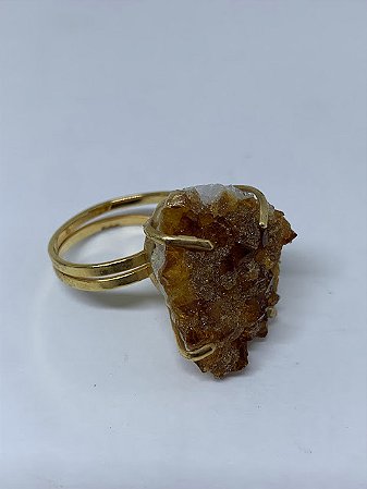 Anel de Citrino Folhado a Ouro