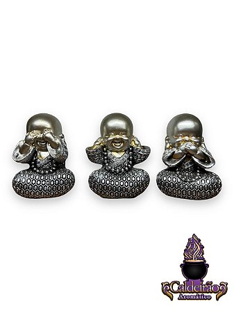 Buda Chines Trio Nao Ouco/Vejo/Falo Prata 12Cm
