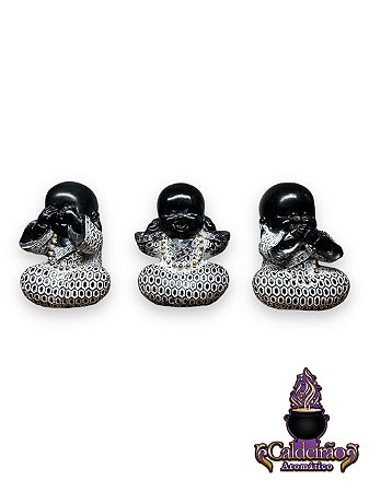 Buda Chines Trio Nao Ouco/Vejo/Falo Preto 12Cm