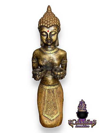 Buda Tibetano Ajoelhado Luxo Amarelo