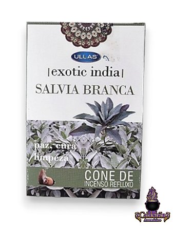 Incenso Cone Refluxo Exotic India Salvia Branca Com 10 Cones Back Flow