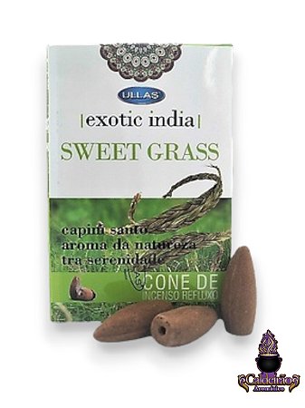 Incenso Cone Refluxo Exotic India Sweet Grass Com 10 Cones Back Flow