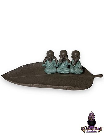 Trio De Buda Azul Na Folha 74616