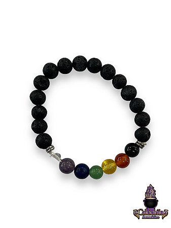 Pulseira 7 Chakras Pedra Vulcanica