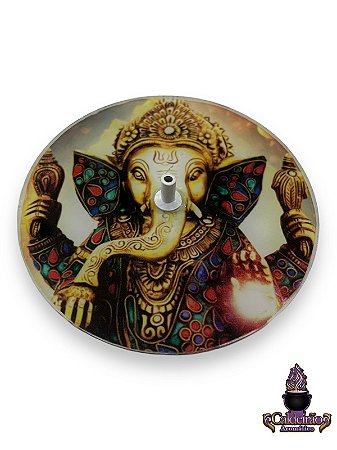 Incensario Desenho Orixas Redondo de Vidro com Foto Ganesha