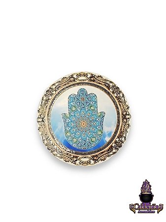 Quadro de Mesa e Parede Redondo com Mão Hamsa