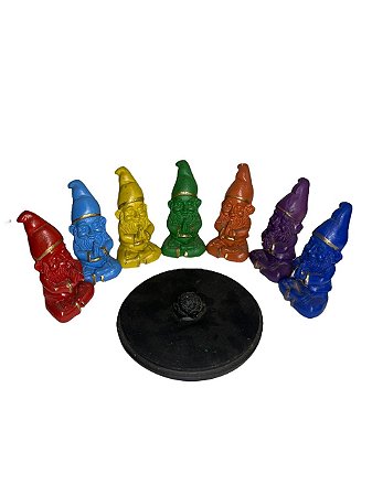 Kit Gnomos 7 Chakras 10Cm Com Cristais E Base