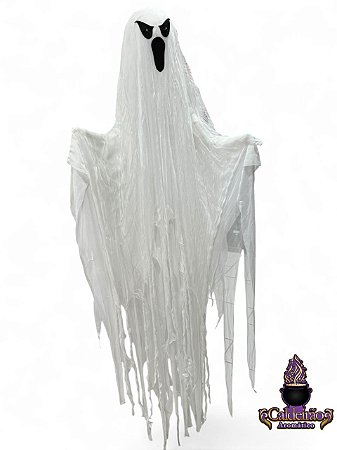 Halloween Fantasma Pendurado Com Movimento Som e Luz 153x70x15Cm