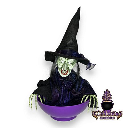 Halloween Pote Com Bruxa com Movimento Som e Luz 40x26x25Cm