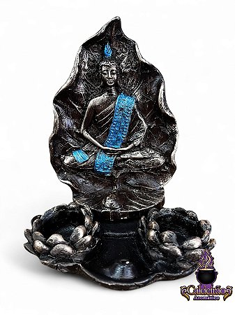 Incensario Buda Tibetano Meditando Gesso Azul