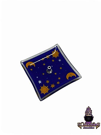 Incensario Vidro Lua e Estrelas 06x06Cm