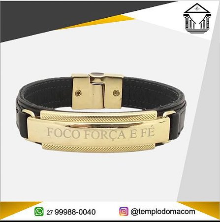 Pulseiras Magnéticas c/ Placa Dourada Foco, Força e Fé