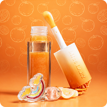 Lip Gloss Labial de Frutas Tangerina Miss Lary com Brilho Luminoso e Aroma Refrescante