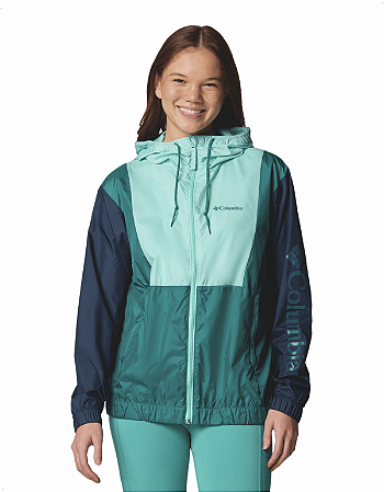 Jaqueta Columbia Corta Vento Feminina Lily Basin Azul e Verde