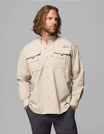 Columbia Camisa Bahama 2 Masculina Manga Longa Botão Cáqui