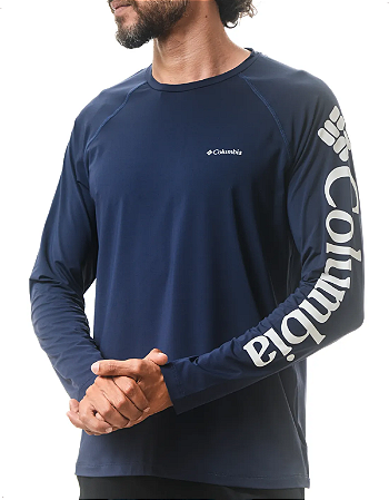 Camiseta Columbia Masculina Manga Longa Aurora Azul Marinho
