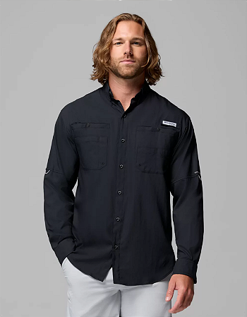Columbia Camisa Tamiami 2 Masculina Manga Longa Botão Preta