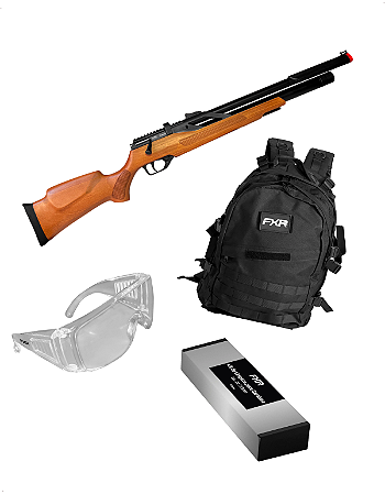 Carabina de Pressão PCP Artemis T Rex 5.5mm Madeira + Mochila Tática + Óculos + Kit Limpeza
