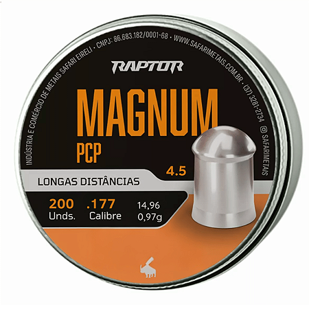 Chumbinho Raptor Magnum PCP 4,5mm Longa Distância 200un