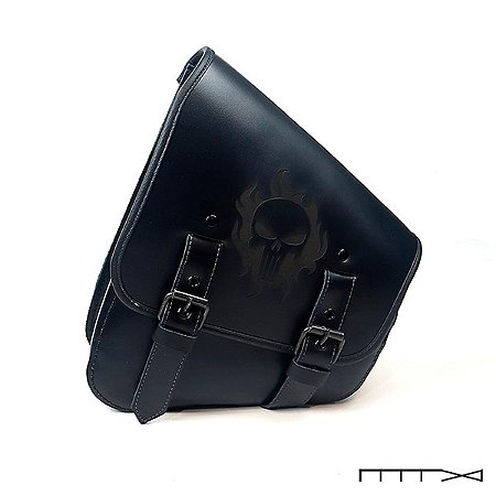 Bolsa de Balança Couro Logo Justiceiro - Laser - Preta  - Softail Tds. Anos