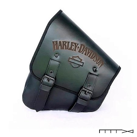 Bolsa de Balança Couro Logo Harley Davidson Escrito - Laser - Preta  - Softail Tds. Anos