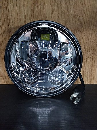 Farol LED 5.75 Modelo s/ Angels Fundo Cromado (Mod. 1) - CH Parts
