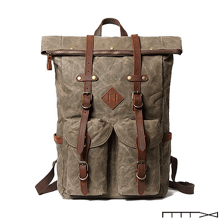 Mochila Vintage roll em lona e couro areia - CH Parts