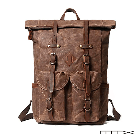 Mochila Vintage roll em lona e couro marrom - CH Parts