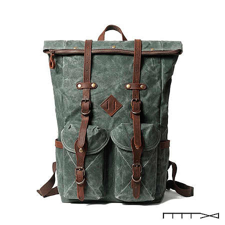 Mochila Vintage roll em lona e couro verde - CH Parts