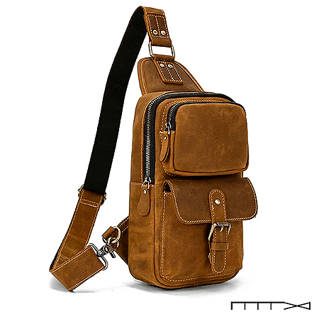 Bolsa de peito em couro masculina Modelo 2 - Marrom