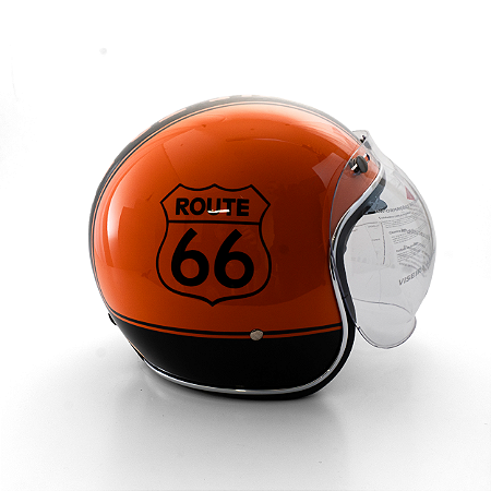 Capacete Aberto Lucca Mod. Sublime Route 66 - Customizado por MTX Imports - Cor Laranja com faixa Preta
