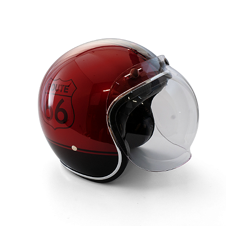 Capacete Aberto Lucca Mod. Sublime Route 66 - Customizado por MTX Imports - Cor Vermelho com faixa Grafite