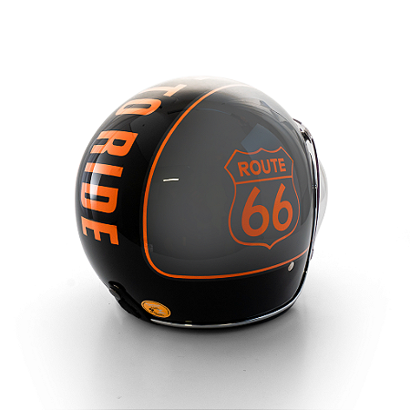 Capacete Aberto Origine Primo Route 66 - Customizado por MTX Imports - Cor Gray com faixa Preta escrita Laranja