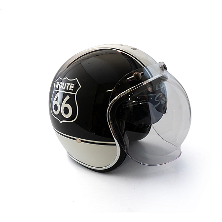 Capacete Aberto Lucca Mod. Sublime Route 66 - Customizado por MTX Imports - Cor Preto com faixa Branca
