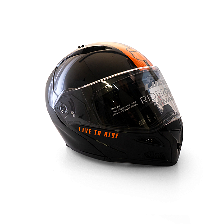 Capacete Escamoteável Lucca Mod. Rider One 1 - Customizado por MTX Imports - Route 66 Preto c/ Faixa Dupla Laranja