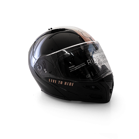Capacete Escamoteável Lucca Mod. Rider One 1 - Customizado por MTX Imports - Route 66 Preto c/ Faixa Dupla Grafite
