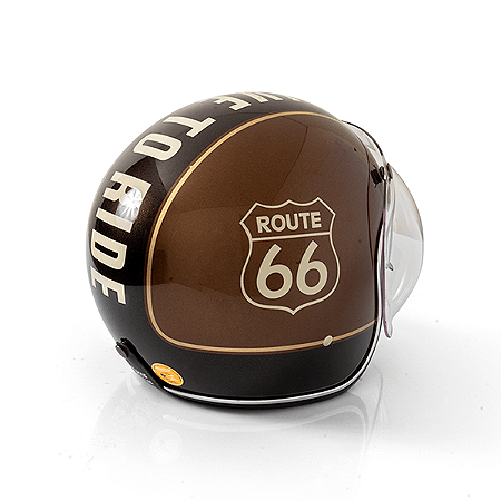 Capacete Aberto Origine Primo Route 66 - Customizado por MTX Imports - Cor Marrom com faixa Chocolate escrita Creme