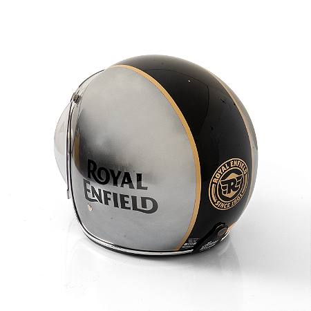 Capacete Aberto Urban Helmets - Customizado por MTX Imports - Royal Enfield Cromo, Preto e Dourado