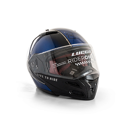 Capacete Escamoteável Lucca Mod. Rider One 1 - Customizado por MTX Imports - Route 66 - Azul