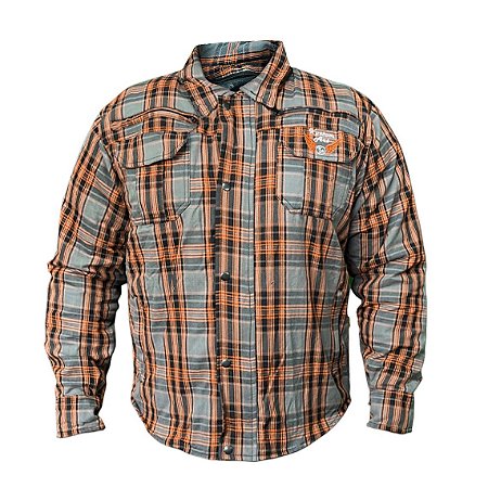 Camisa Masculina de Fibra Sintética Cinza com detalhes Laranja - Kustom Art