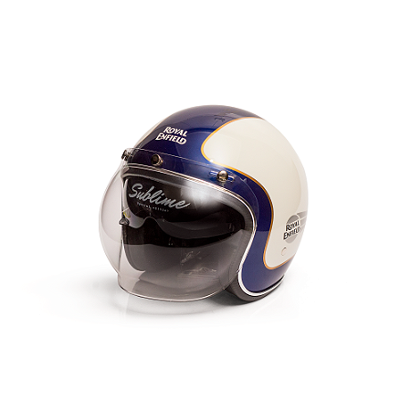 Capacete Aberto Lucca Mod. Sublime - Customizado por MTX Imports - Royal Enfield Azul & Branco