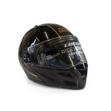 Capacete Escamoteável Lucca Mod. Rider One 1 - Customizado por MTX Imports - Royal Enfield Verde Preto e Dourado