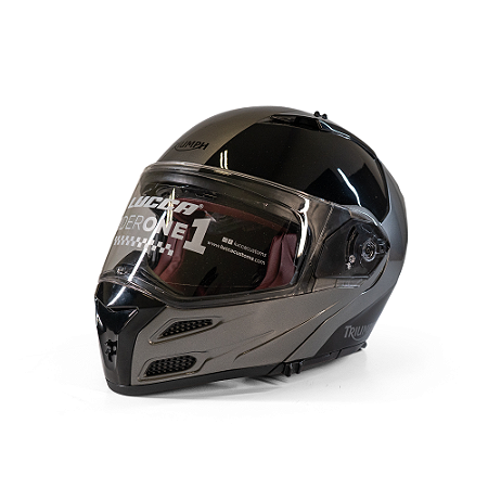 Capacete Escamoteável Lucca Mod. Rider One 1 - Customizado por MTX Imports - Triumph Preto e Grafite