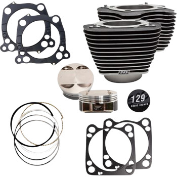 Big Bore S&S Cycle 129" Kit Cilindro para motores M8 107" (2017-2026) - Preto texturizado com aletas destacadas