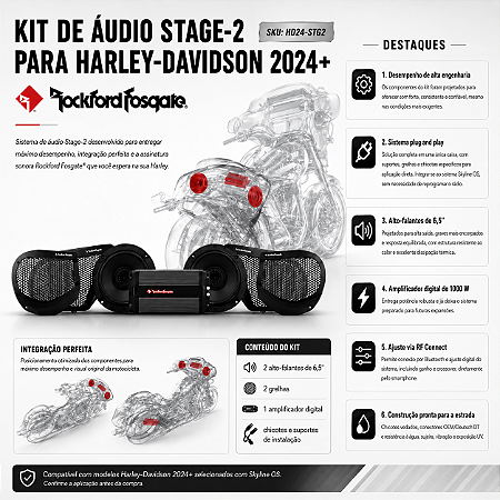 Kit de áudio Frontal Rockford Fosgate Stage 2 para Harley Street Glide FLHX / Road Glide FLTRX 2024-2026