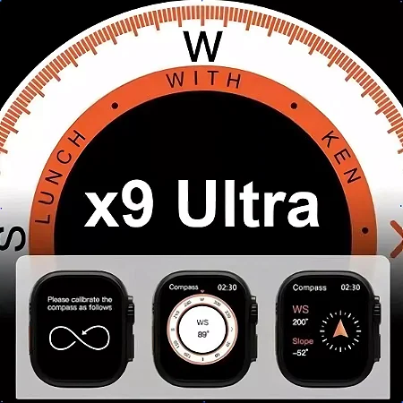 Smartwatch X9 Ultra Série 9 com GPS, Bluetooth, NFC e 2 Pulseiras - Caixa Preta