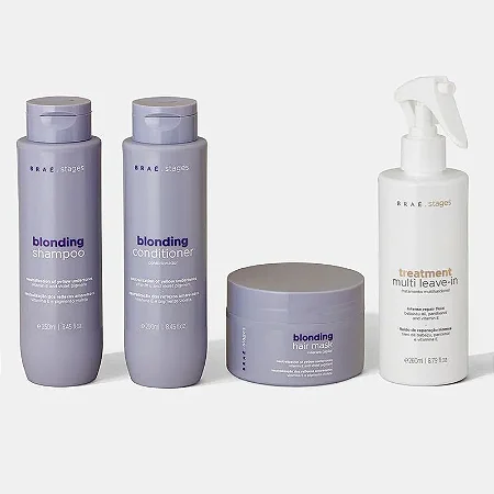 KIT CABELOS LOIROS BRAÉ STAGES SHAMPOO + CONDICIONADOR + MÁSCARA + LEAVE-IN SPRAY